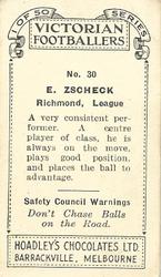 1934 Hoadley's Victorian Footballers #30 Eric Zschech Back